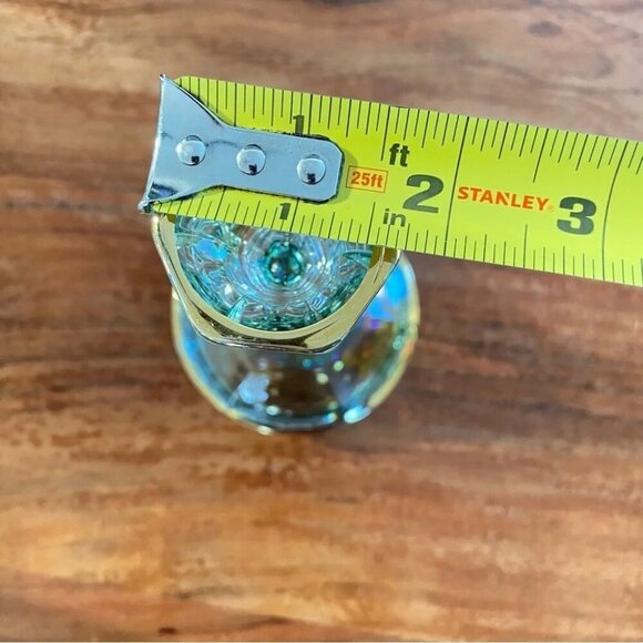 Vintage Italian Lead Crystal Candle Holder in Green and Gold 8.5in - Picture 15 of 16